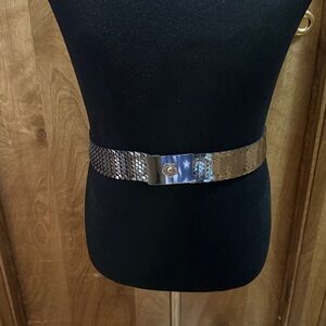 Vintage Silver Stretch Fish Scale Metal Belt Boho Flower Buckle Detail Stretchy